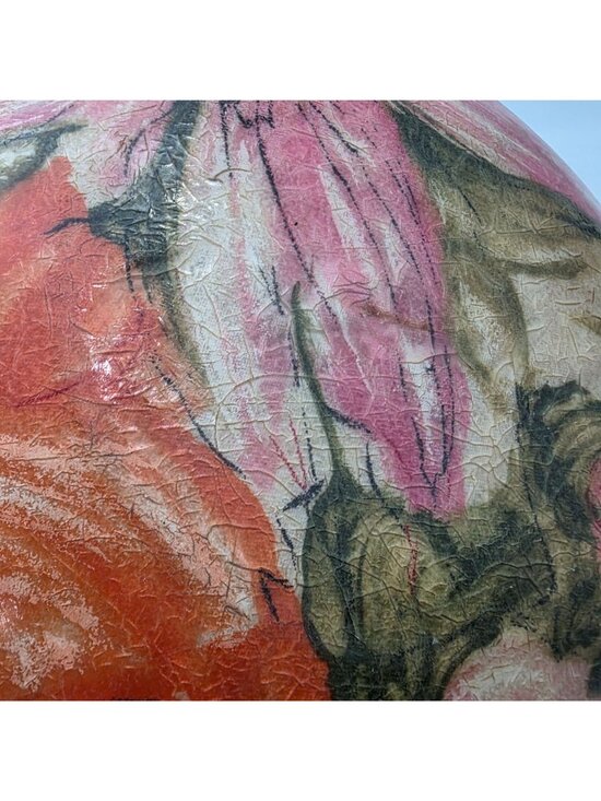 MCM Fiberglass Bowl 11" Diameter Floral Pink Orange Design Vibrant Groovy - Picture 9 of 9